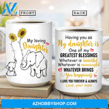 Mom to daughter, Sunflower, Cute elephant drawing, You are my greatest blessing - Family AOP Mug