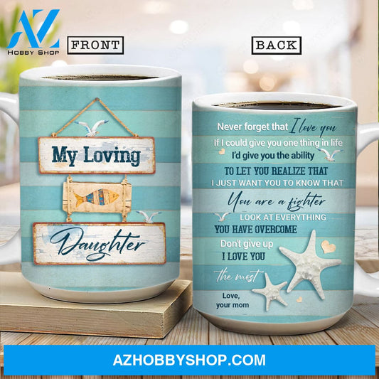 Mom to daughter, Wooden sign, Colorful fish, Never forget that I love you - Family AOP Mug