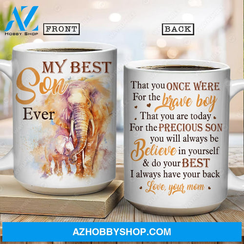 Mom to son, Elephant painting, I always have your back - Family White Mug