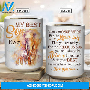 Mom to son, Elephant painting, I always have your back - Family White Mug