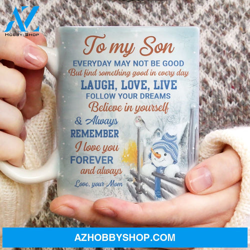 Mom to son, Snowman painting, I love you forever and always - Family White Mug