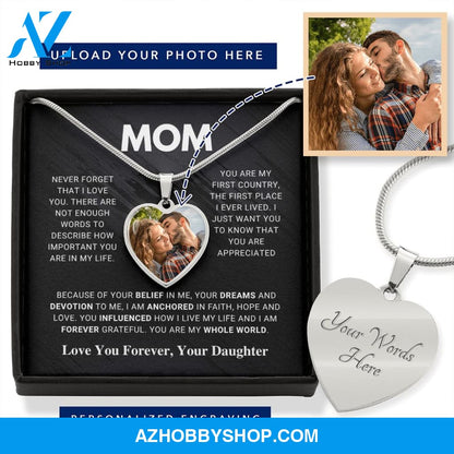 Mom - Whole World - Photo Heart Pendant Necklace Gift