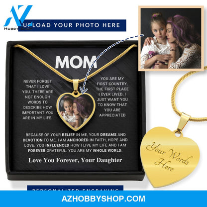 Mom - Whole World - Photo Heart Pendant Necklace Gift