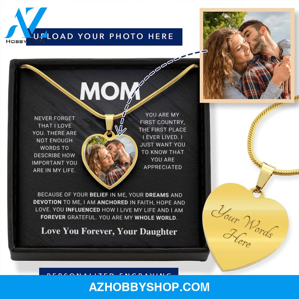 Mom - Whole World - Photo Heart Pendant Necklace Gift