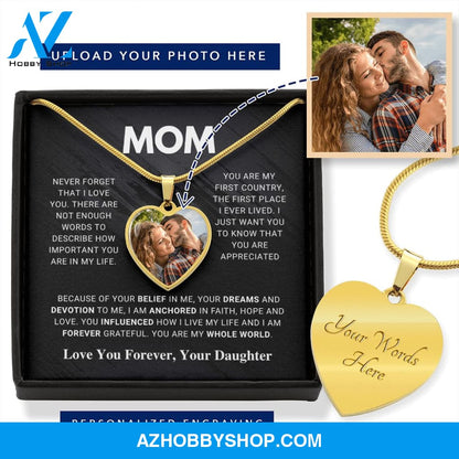Mom - Whole World - Photo Heart Pendant Necklace Gift
