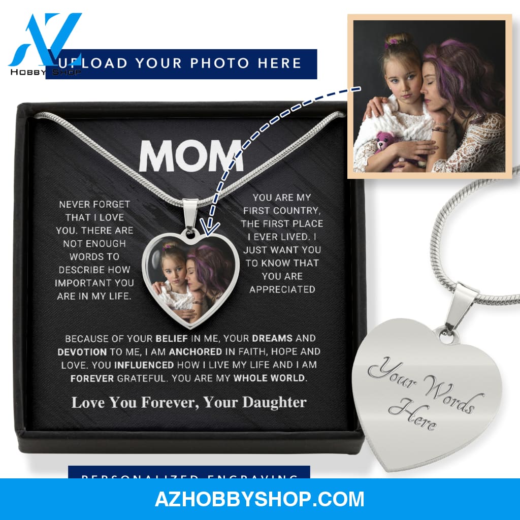Mom - Whole World - Photo Heart Pendant Necklace Gift