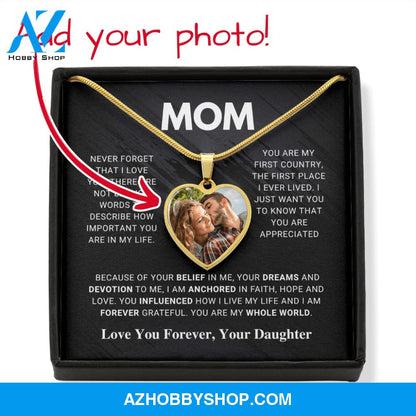 Mom - Whole World - Photo Heart Pendant Necklace Gift