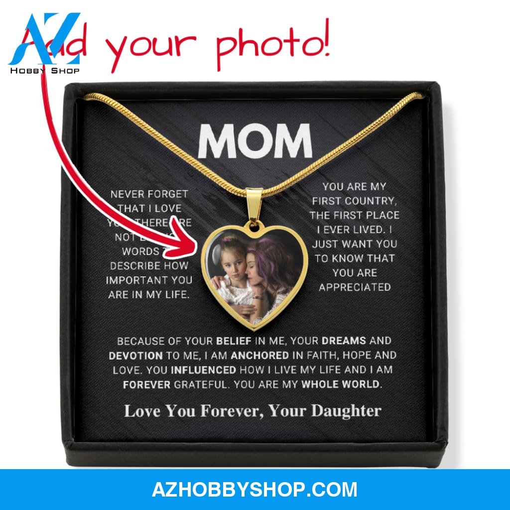 Mom - Whole World - Photo Heart Pendant Necklace Gift