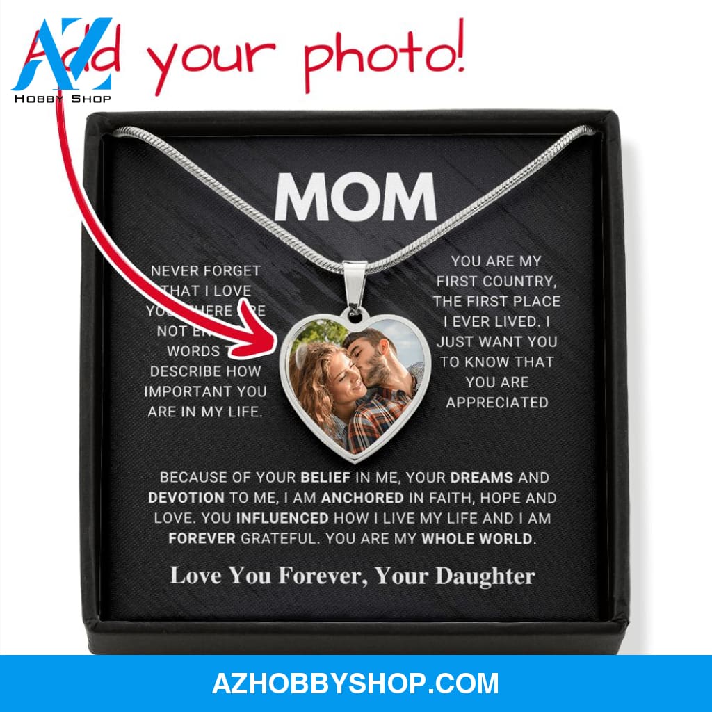 Mom - Whole World - Photo Heart Pendant Necklace Gift