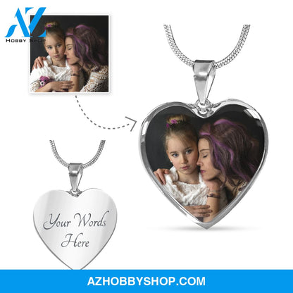 Mom - Whole World - Photo Heart Pendant Necklace Gift