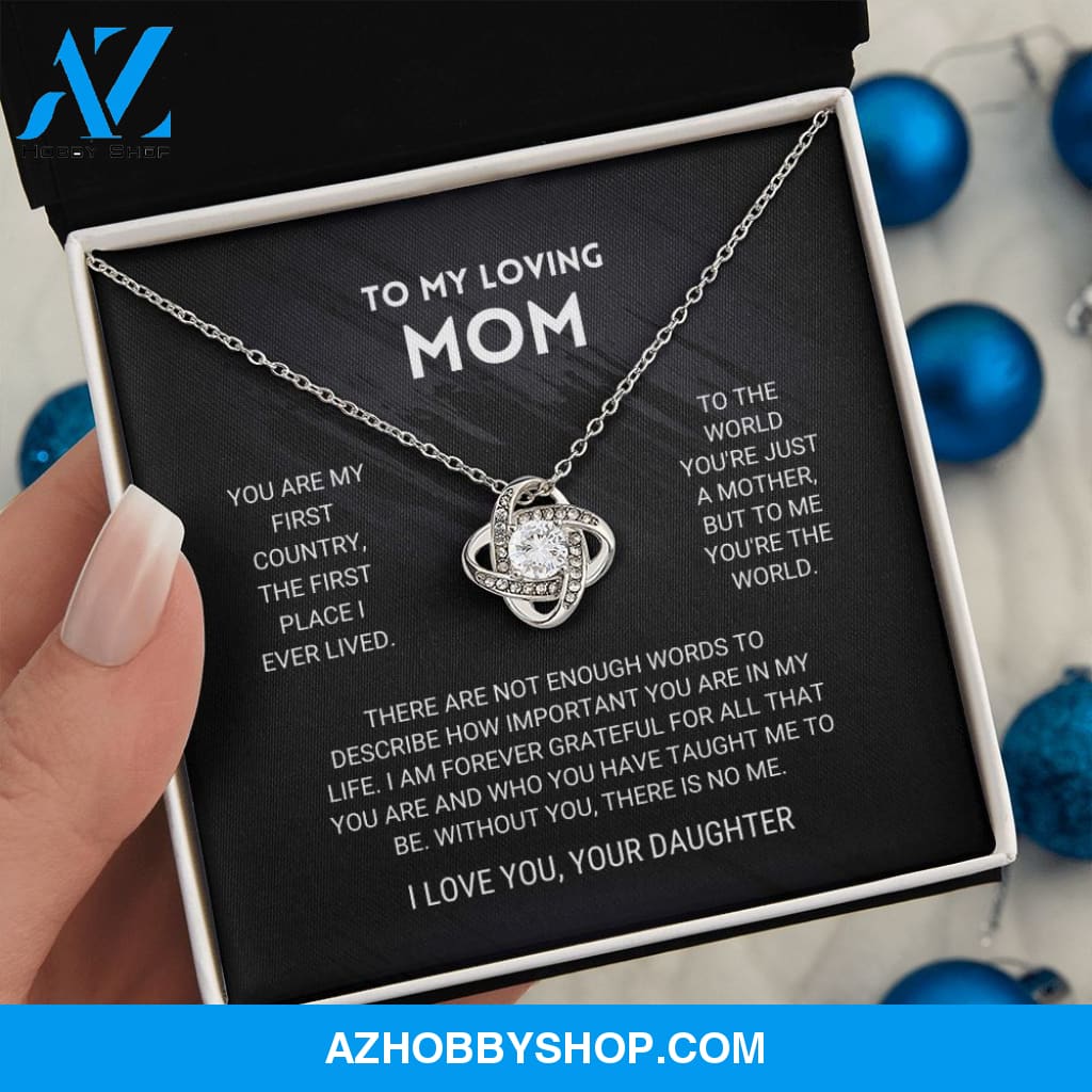 Mom - You're The World - White Gold Love Knot Necklace