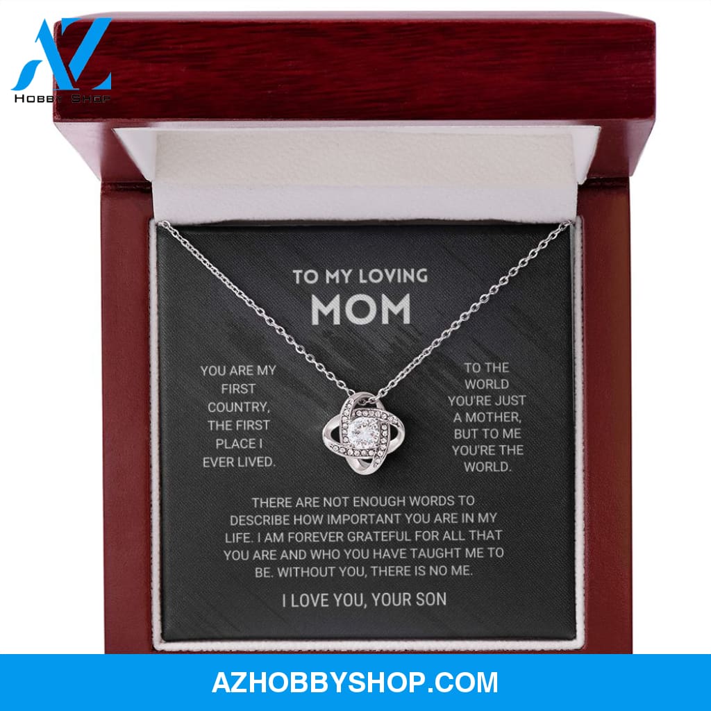 Mom - You're The World - White Gold Love Knot Necklace From Son