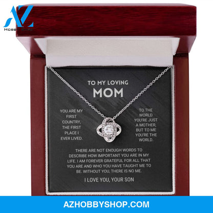 Mom - You're The World - White Gold Love Knot Necklace From Son