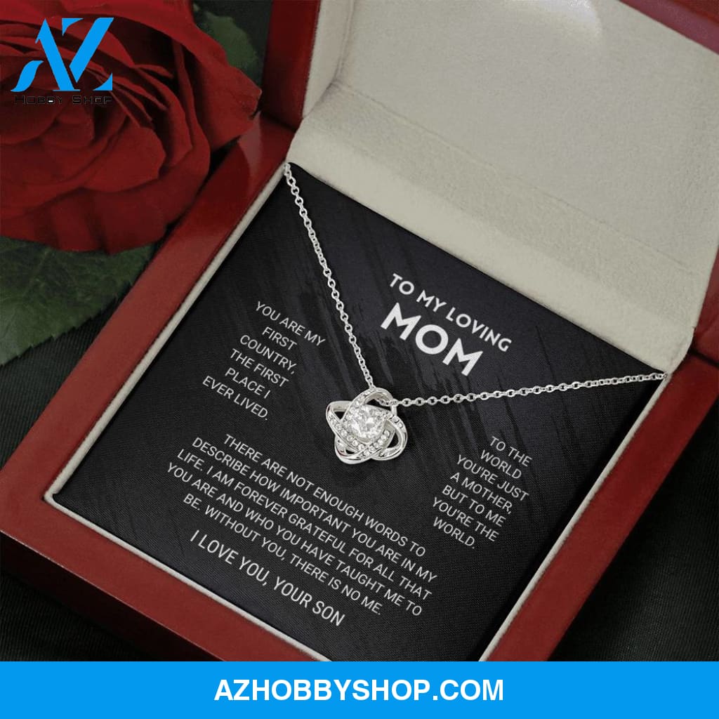 Mom - You're The World - White Gold Love Knot Necklace From Son