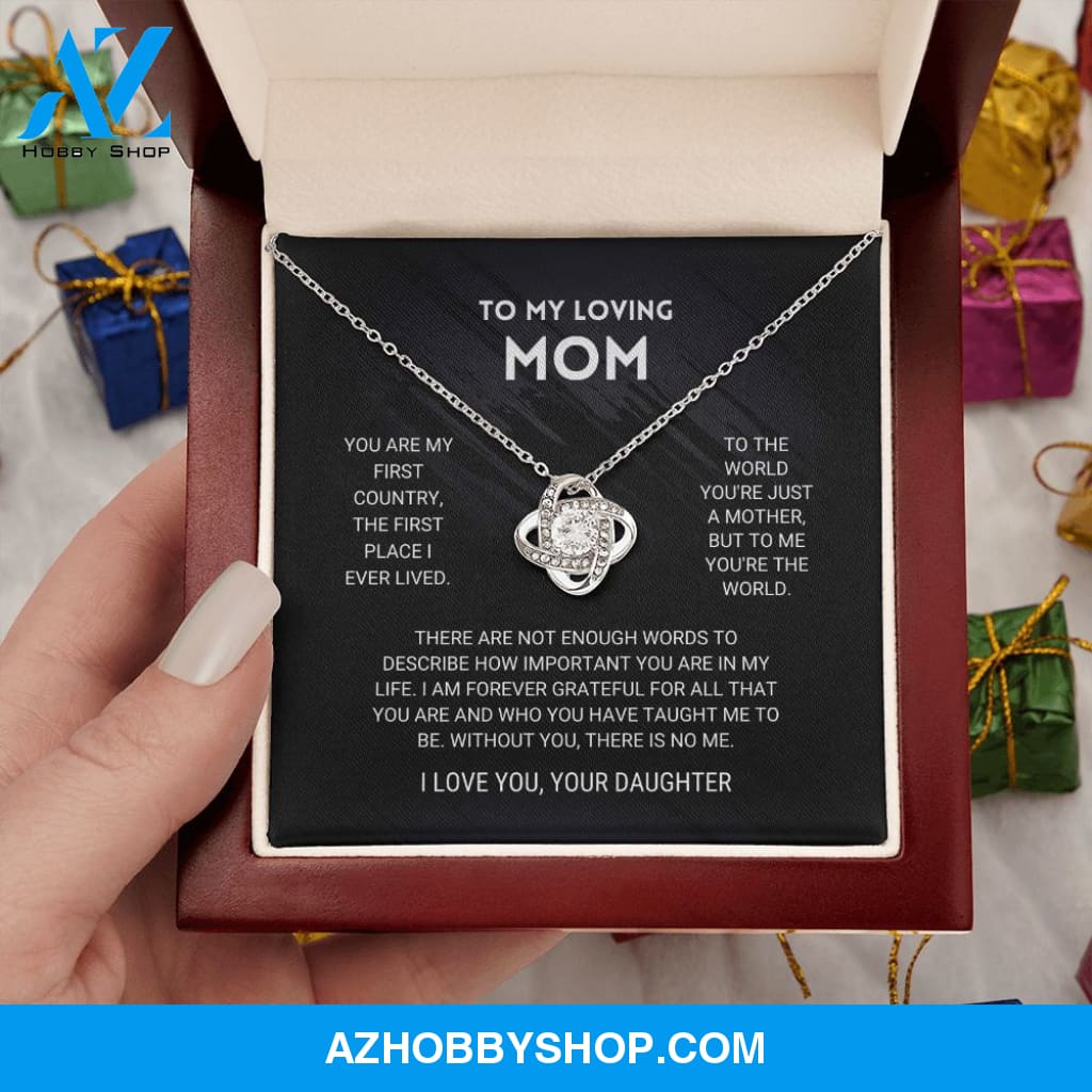 Mom - You're The World - White Gold Love Knot Necklace
