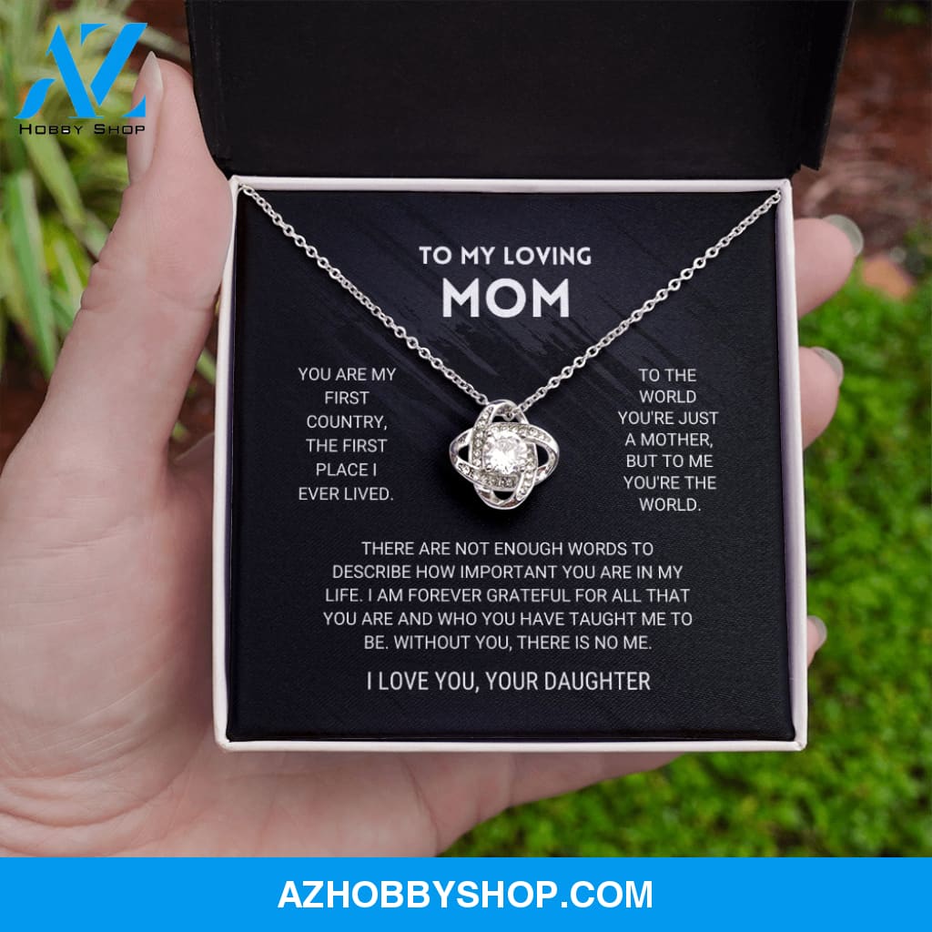 Mom - You're The World - White Gold Love Knot Necklace