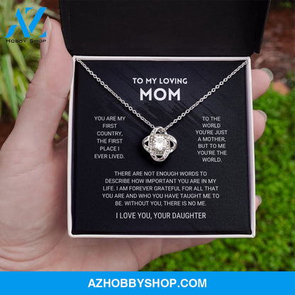 Mom - You're The World - White Gold Love Knot Necklace