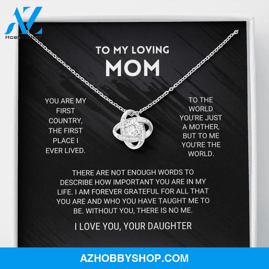 Mom - You're The World - White Gold Love Knot Necklace