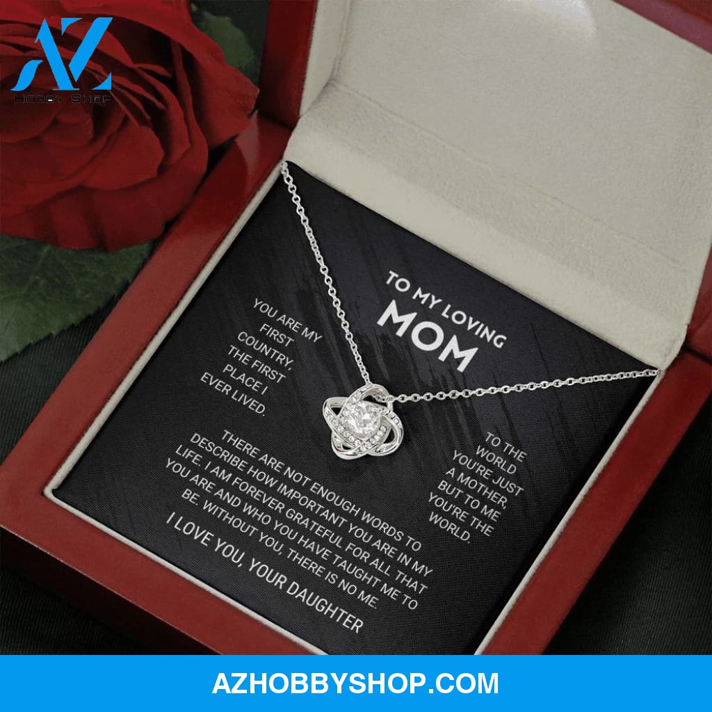 Mom - You're The World - White Gold Love Knot Necklace