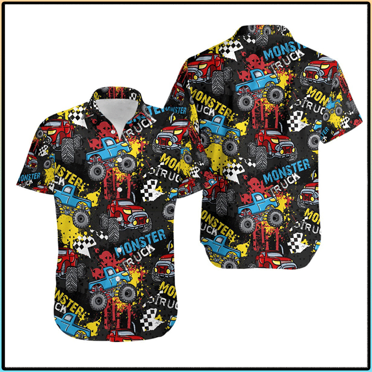 Monster Truck Hawaiian Graphic Print Short Sleeve 