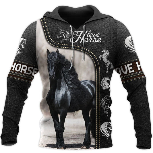 Animal Gifts Horse Gifts Love Horse Black Unisex Hoodie