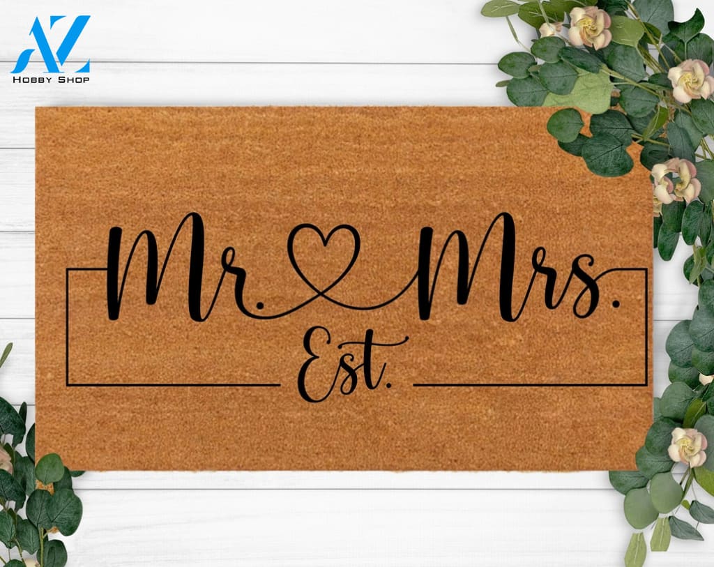 Mr. Mrs. Est Couples Gift-Family Name Doormat-Holiday Custom Housewarming Gift- Doormat-New Home Decoration