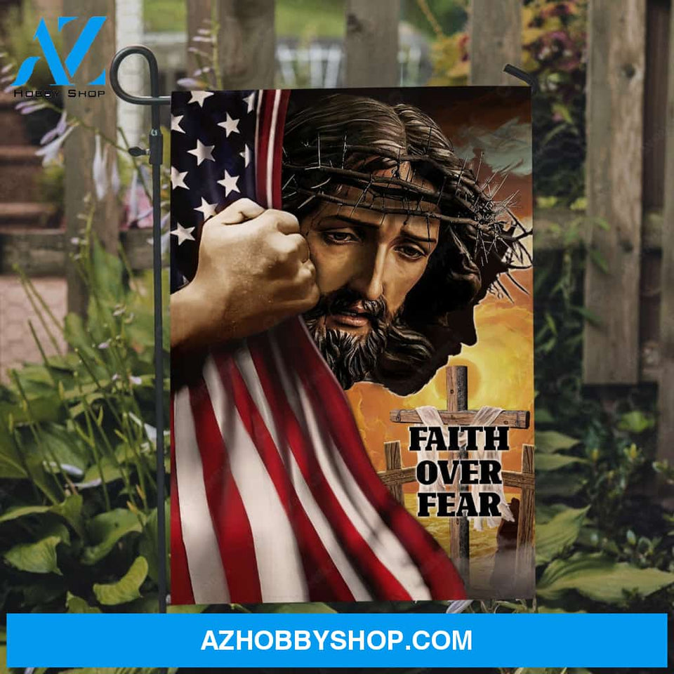 My Jesus, Crown of thorn, Pretty US flag, Faith over fear - Jesus Flag