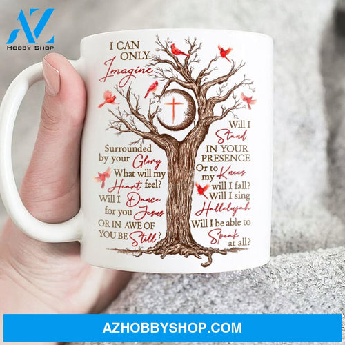 Oldest tree, Cardinal painting, Cross symbol, I can only imagine - Jesus White Mug