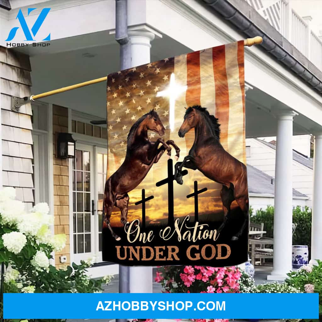 One nation under God - Jesus, Horse, American Flag