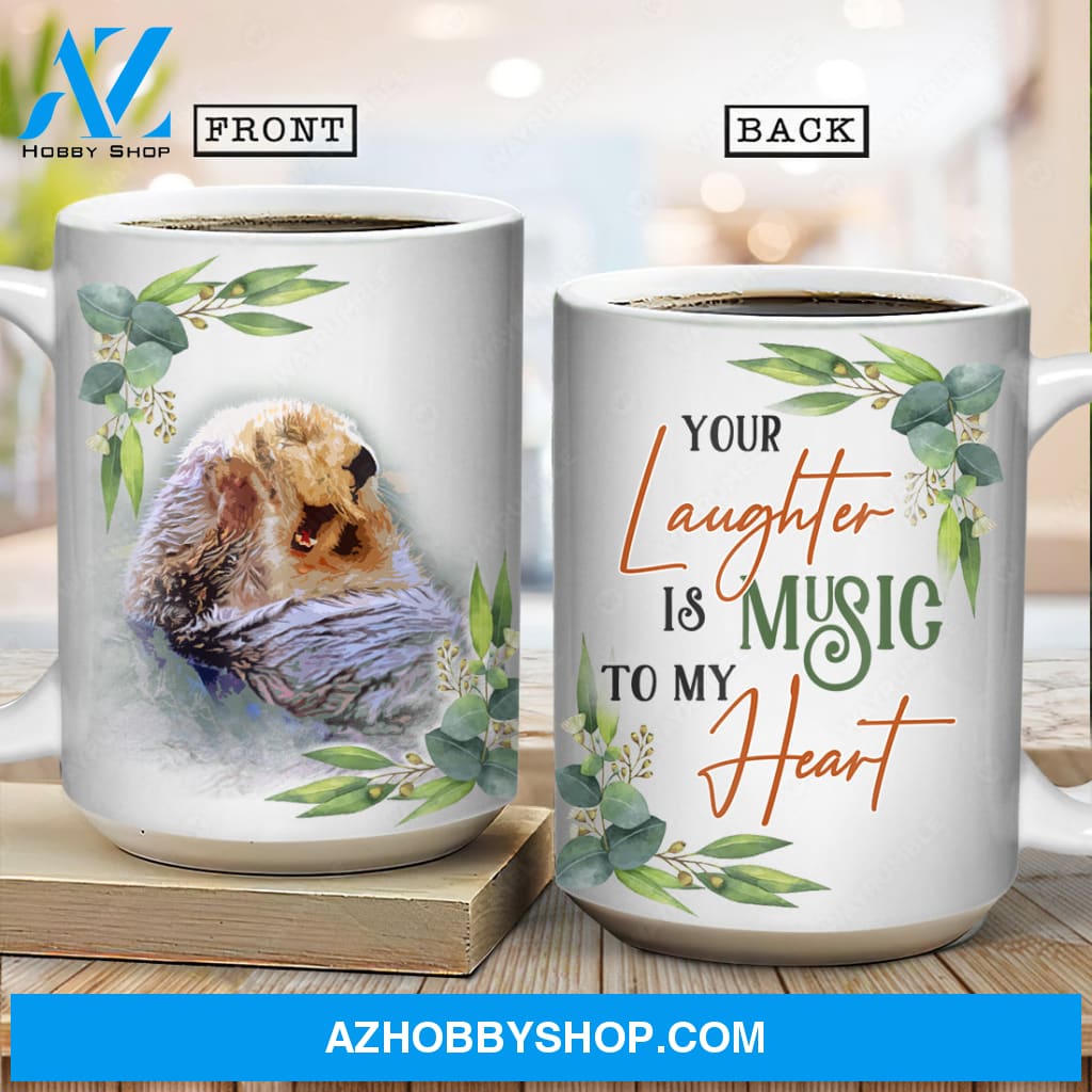 Otter painting, Vintage, Your lighter is music to my heart - Couple White Mug