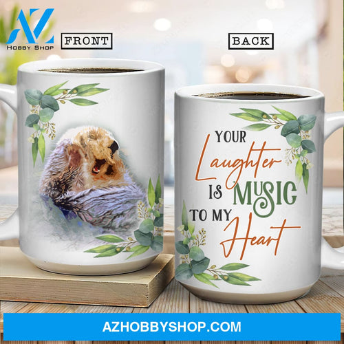 Otter painting, Vintage, Your lighter is music to my heart - Couple White Mug