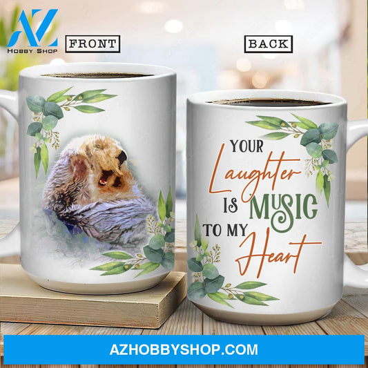 Otter painting, Vintage, Your lighter is music to my heart - Couple White Mug