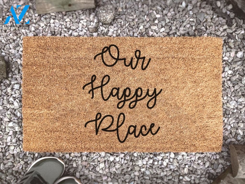 Our Happy Place Doormat - Custom Coir Welcome Mat - Housewarming Gift - Welcome Mat