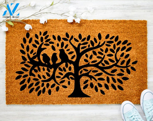 Out Doormat- Tree And Birds Doormat Welcome Doormat Porch Decor Fall Porch Decor Coir Doormat