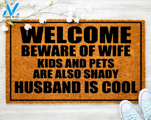 Out Doormat- Welcome Beware Of Wife Doormat Welcome Doormat Porch Decor Fall Porch Decor Coir Doormat