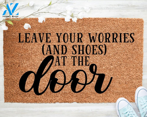 Out Doormat- Worries And Shoes Doormat Welcome Doormat Porch Decor Fall Porch Decor Coir Doormat