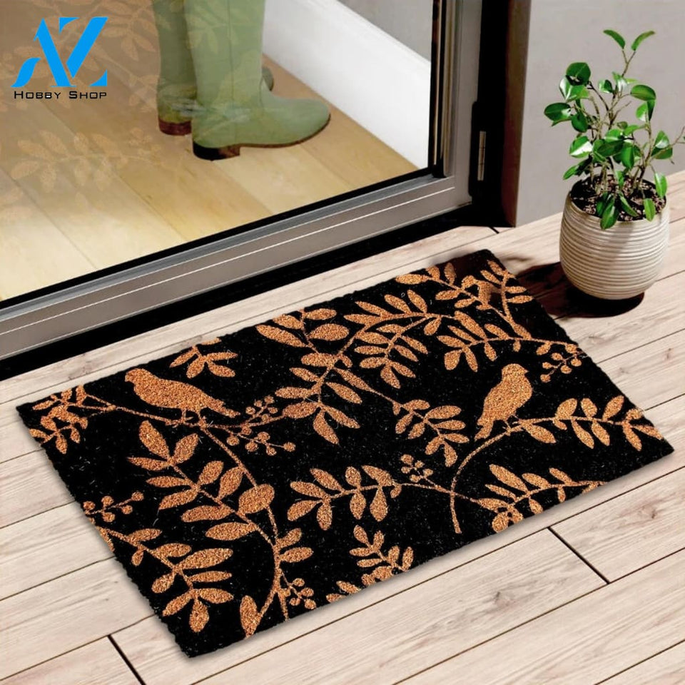 Outdoor Mat- Bird And Leaf Black Backdrop Cool Design Doormat Home Decor