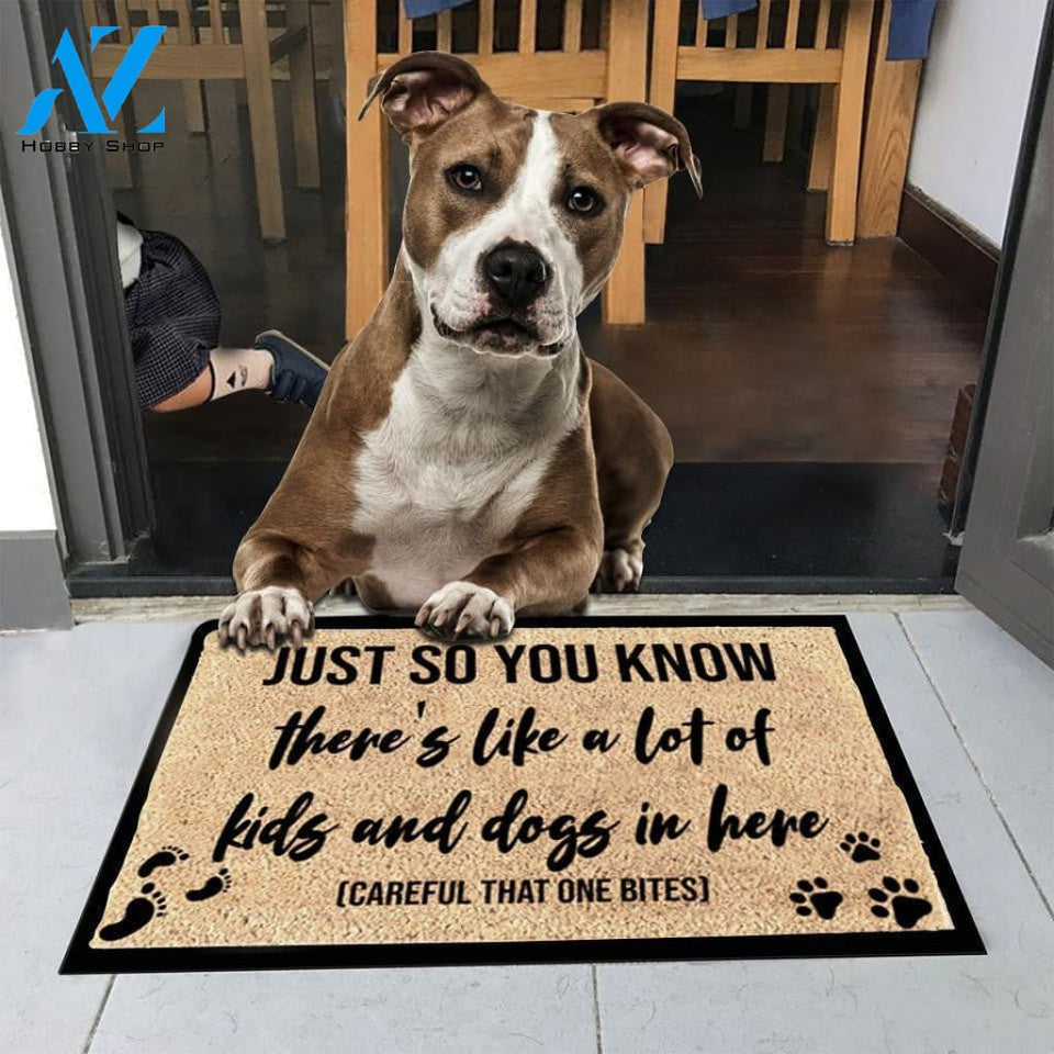 Outdoor Mat- Careful Dogs And Kids Brown Background Doormat Home Decor