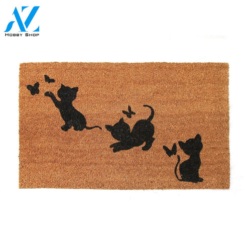 Outdoor Mat- Cute Kitten Playing With Butterfly Design Doormat Home Decor