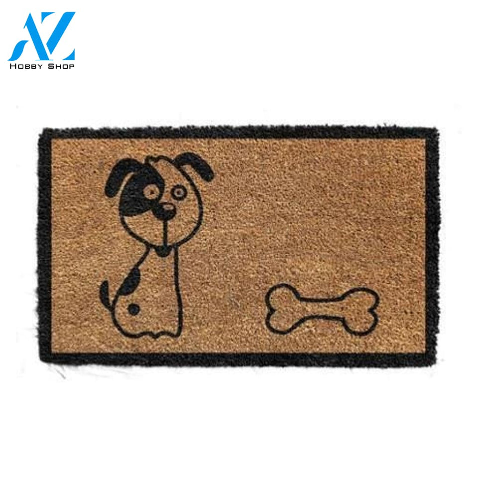 Outdoor Mat- Cute Puppy And Bone Black Brown Design Doormat Home Decor