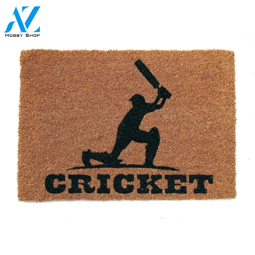 Outdoor Mat- Elegant Black Cricket Batsman Design Doormat Home Decor