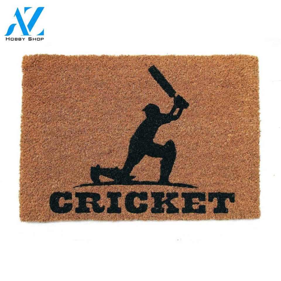 Outdoor Mat- Elegant Black Cricket Batsman Design Doormat Home Decor