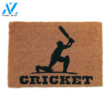 Outdoor Mat- Elegant Black Cricket Batsman Design Doormat Home Decor