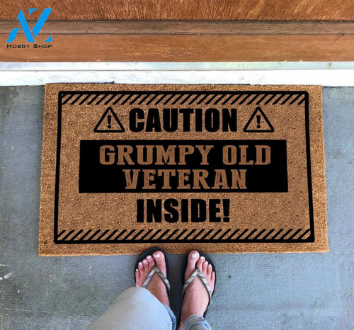 Outdoor Mat- Grumpy Old Veteran Inside Warning Sign Doormat Home Decor