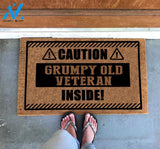 Outdoor Mat- Grumpy Old Veteran Inside Warning Sign Doormat Home Decor