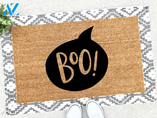 Outdoor Mat- Halloween Message Boo Text In Black Shape Doormat Home Decor