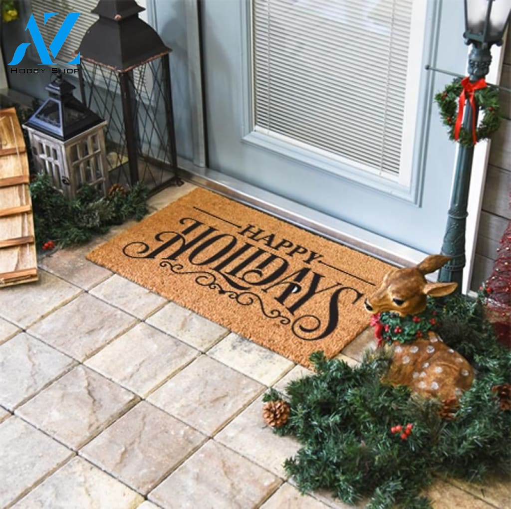 Outdoor Mat- Happy Holidays Classic Background Door Mat Home Decor