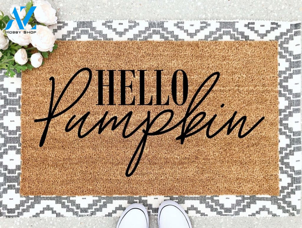 Outdoor Mat- Hello Pumpkin Fall Harvest Halloween Themed Doormat Home Decor
