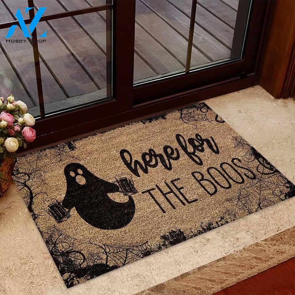 Outdoor Mat- Here For The Boos Funny Ghost Drinking Beer Doormat Home Decor