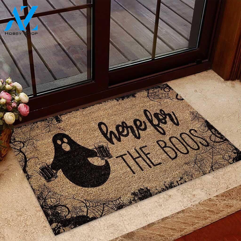 Outdoor Mat- Here For The Boos Funny Ghost Drinking Beer Doormat Home Decor